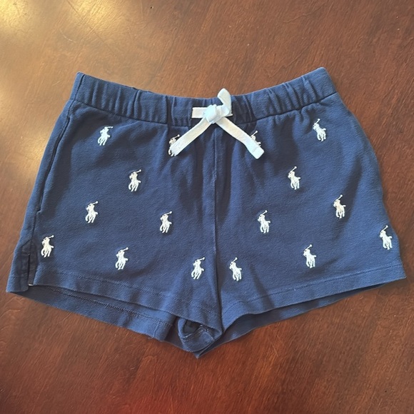 Polo Ralph Lauren Navy Blue Shorts White Embroidered Pony Drawstring Stretch - Picture 2 of 12